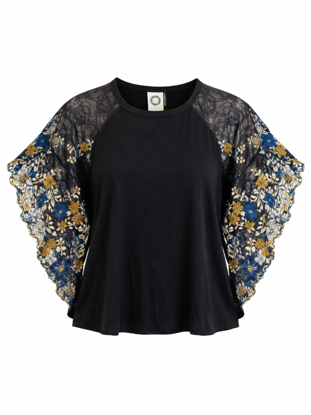 Akemi + Kin Anthropologie Black Embroidered Lace Sleeve Top XS Boho